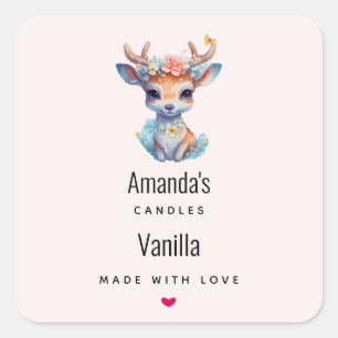 Baby Dei mit Antlern und Blume Candle Business Quadratischer Aufkleber