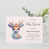 Baby Dei mit Antlers and Blume Babydusche Einladung (Stehend Vorderseite)