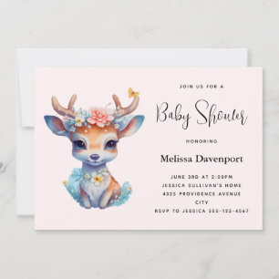 Baby Dei mit Antlers and Blume Babydusche Einladung