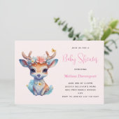 Baby Dei mit Antlers and Blume Babydusche Einladung (Stehend Vorderseite)