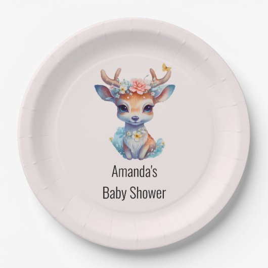 Baby Dei mit Antlers and Blume Babydusche Pappteller (Vorderseite)