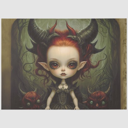 Baby Devil Gothasy Fantasy Dark Whimsical Decoupag Seidenpapier (Vorderseite)