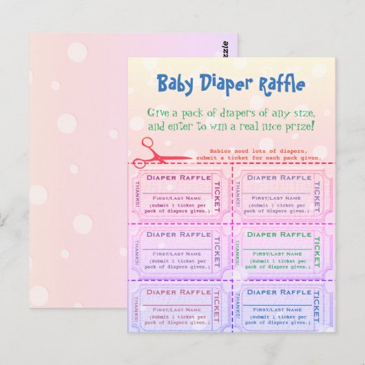 Baby Diaper Raffeln Karten Rainbow (Vorne/Hinten)