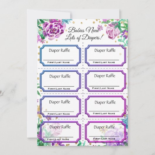 Baby Diaper Raffles Tickets Floral Einladung (Vorderseite)