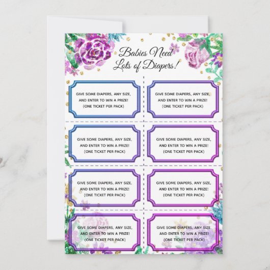 Baby Diaper Raffles Tickets Floral Einladung (Rückseite)