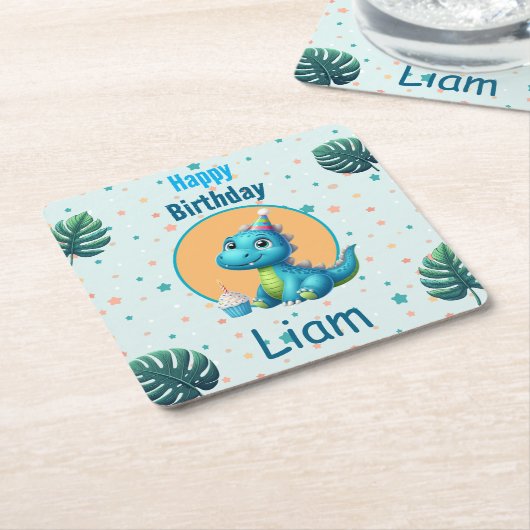 Baby Dino Birthday Coaster Rechteckiger Pappuntersetzer (angewinkelt)