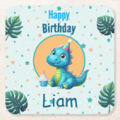 Baby Dino Birthday Coaster Rechteckiger Pappuntersetzer (Vorderseite)