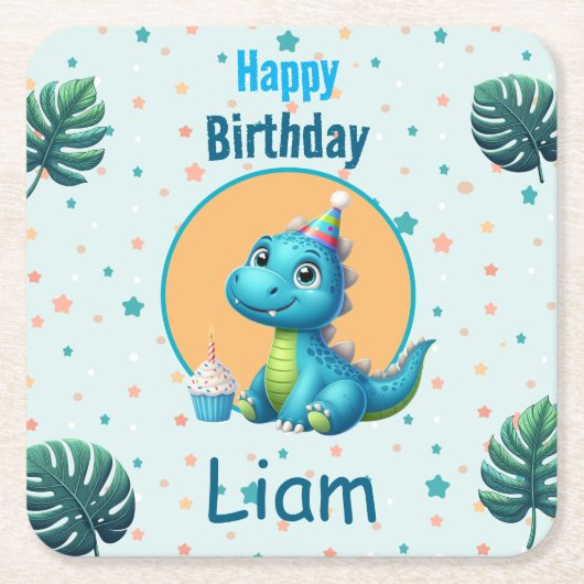Baby Dino Birthday Coaster Rechteckiger Pappuntersetzer (Vorderseite)