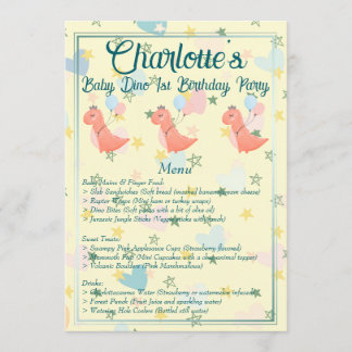 Baby Dino Birthday Party Menükarte