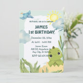 Baby Dino Geburtstag Einladung (Stehend Vorderseite)