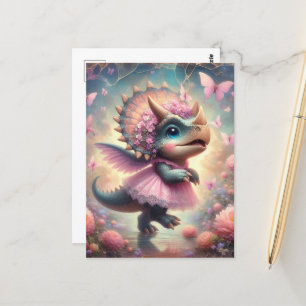 Baby Dino in einem rosa Kleid Postkarte