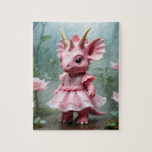 Baby Dino in einem rosa Kleid Puzzle