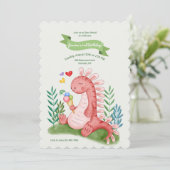 Baby Dino Pink Einladung (Stehend Vorderseite)