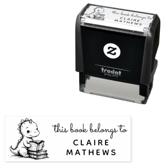 Baby Dino Reader Ex Libris Custom Briefmarke Permastempel (Beispiel)