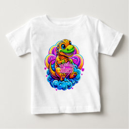 Baby Dino umarmt ein Herzkissen auf einer Wolke T-shirt