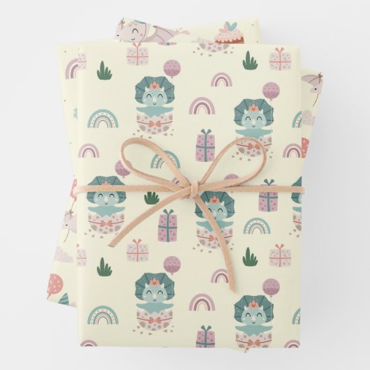 Baby Dino Wrapping Paper Flat Sheet Set 3 Geschenkpapier Set (Beispiel)