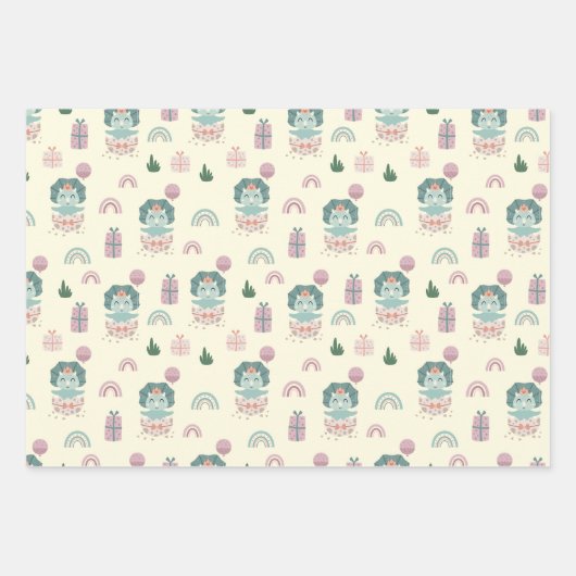 Baby Dino Wrapping Paper Flat Sheet Set 3 Geschenkpapier Set (Vorderseite)