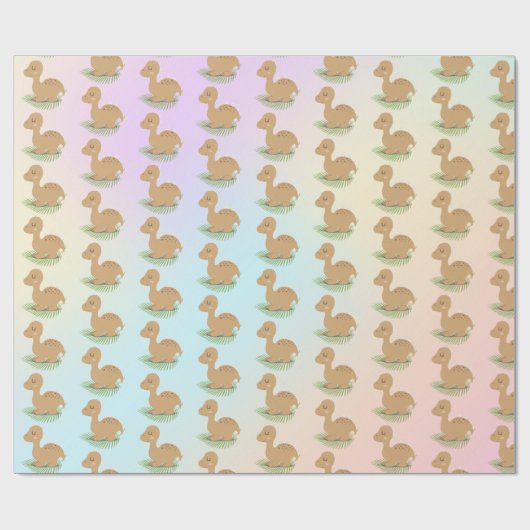 Baby Dinosaur auf Leaf und Regenbogen Geschenkpapier (Flach)