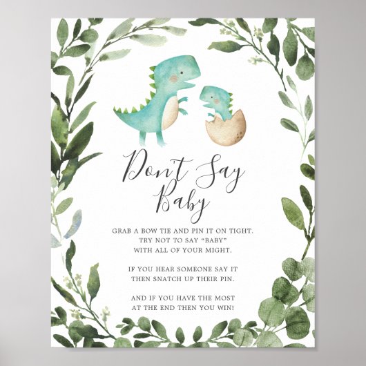 Baby Dinosaur Babydusche Say Baby Sign Poster (Vorne)