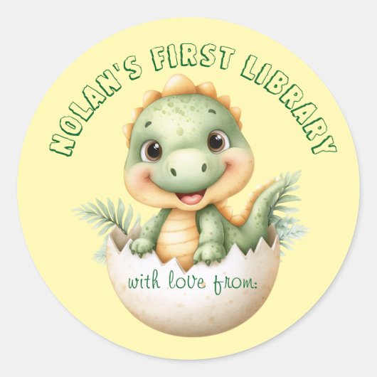 Baby Dinosaur "First Library" Aufkleber für Dusche (Vorderseite)