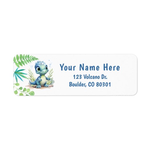 Baby Dinosaur Green und Blue Return Address Label (Vorne)