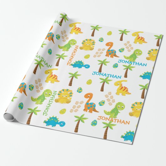 Baby Dinosaur Jurassic Personalisiert Geschenkpapier (Ungerollt)