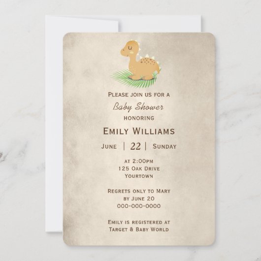 Baby Dinosaur Sepia Einladung (Vorderseite)