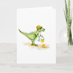 Baby Dinosaur T-Rex am Strand Feiertagskarte