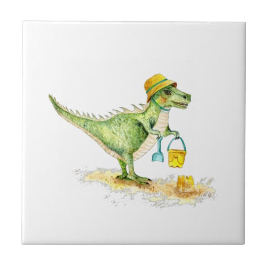 Baby Dinosaur T-Rex am Strand Fliese (Vorderseite)