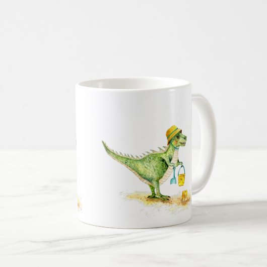 Baby Dinosaur T-Rex am Strand Kaffeetasse (VorderseiteRechts)