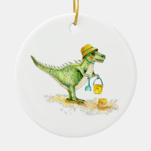 Baby Dinosaur T-Rex am Strand Keramik Ornament
