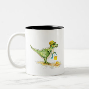 Baby Dinosaur T-Rex am Strand Zweifarbige Tasse