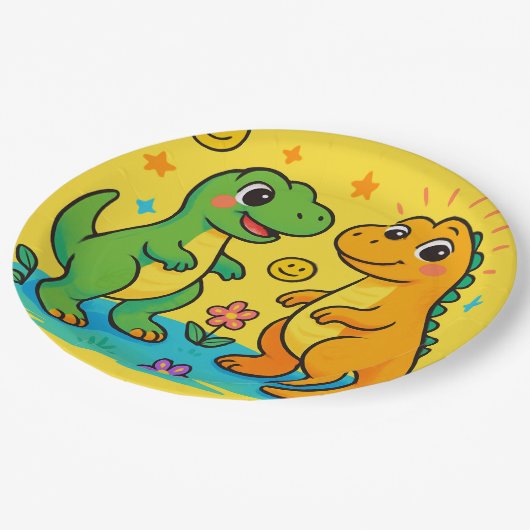 Baby Dinosaur-Themed Paper-Teller Pappteller (Schrägansicht)
