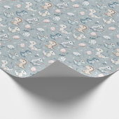 Baby-Dinosaurier auf blau Geschenkpapier (Ecke)