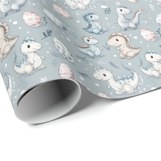 Baby-Dinosaurier auf blau Geschenkpapier (Rolleneckpunkt)
