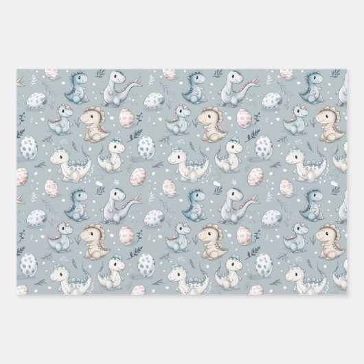 Baby-Dinosaurier auf blau Geschenkpapier Set (Vorderseite 3)