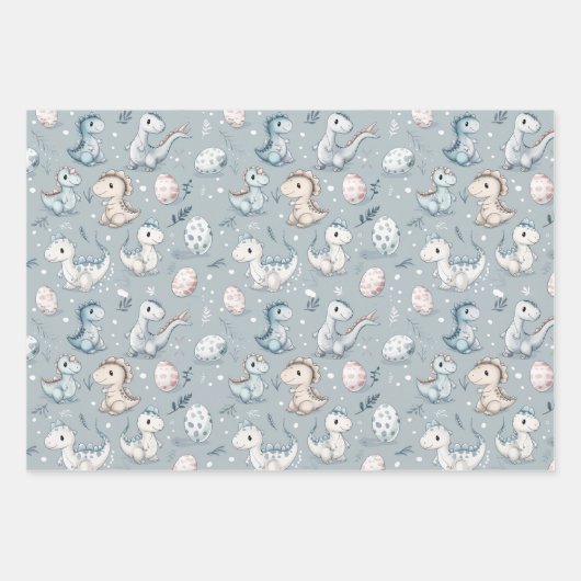 Baby-Dinosaurier auf blau Geschenkpapier Set (Vorderseite)