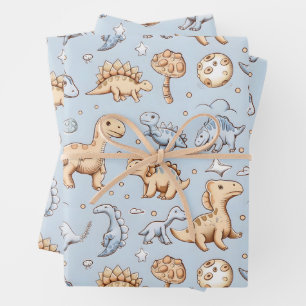 Baby-Dinosaurier auf blau Geschenkpapier Set