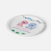 Baby Dinosaurier Boy and Girl Joint Geburtstag Pappteller (Schrägansicht)