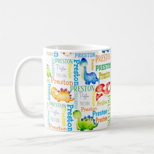 Baby Dinosaurier personalisierte Jungs Name Kaffeetasse (Links)