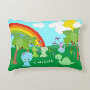 Baby Dinosaurs with Butterflies, Rainbow und Sun Dekokissen