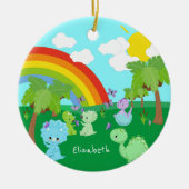 Baby Dinosaurs with Butterflies, Rainbow und Sun Keramik Ornament (Vorne)