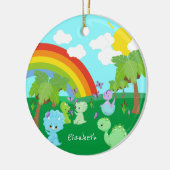 Baby Dinosaurs with Butterflies, Rainbow und Sun Keramik Ornament (Links)