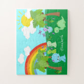 Baby Dinosaurs with Butterflies, Rainbow und Sun Puzzle (Vertikal)