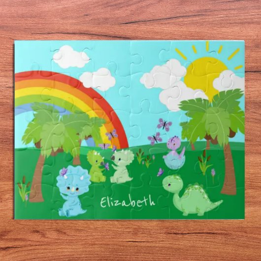 Baby Dinosaurs with Butterflies, Rainbow und Sun Puzzle