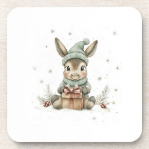 Baby Donkey im Winter Weihnachtsmannmütze Geschenk Getränkeuntersetzer