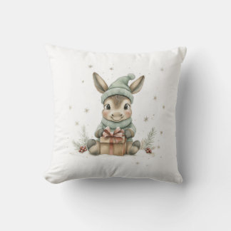 Baby Donkey im Winter Weihnachtsmannmütze Geschenk Kissen