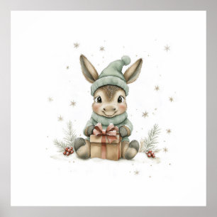 Baby Donkey im Winter Weihnachtsmannmütze Geschenk Poster