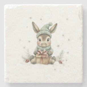 Baby Donkey im Winter Weihnachtsmannmütze Geschenk Steinuntersetzer