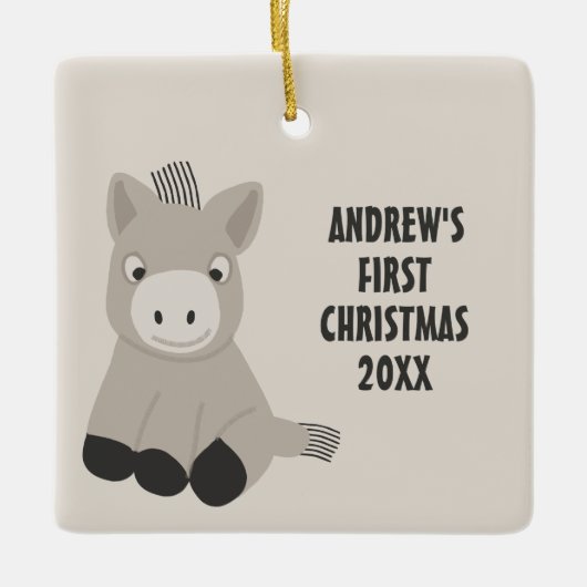 Baby Donkey Personalisiert First Christmas Foto Keramikornament (Vorderseite)